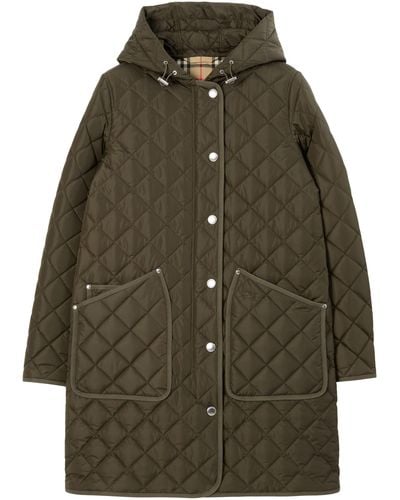 Burberry Roxby Quilted Hooded Long Jacket - Green