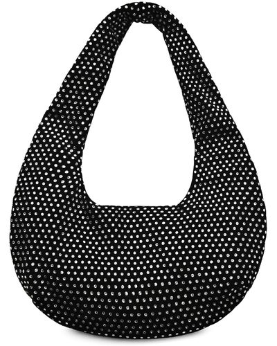 Mango Crystal Embellished Velvet Hobo Bag - Black