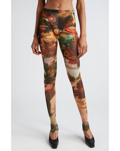 Puppets and Puppets Chow Print Layered Cutout Mesh leggings At Nordstrom - Black
