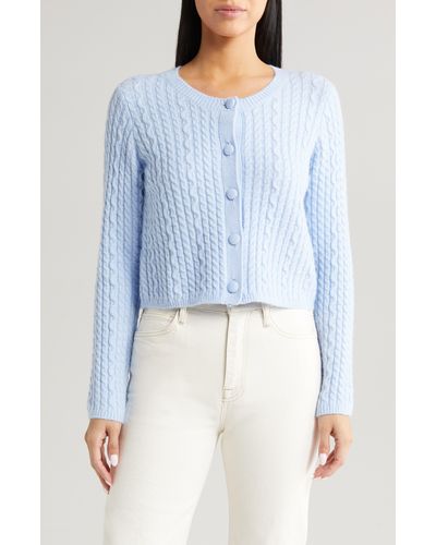 All In Favor Crop Cable Cardigan In At Nordstrom, Size X-large - Blue