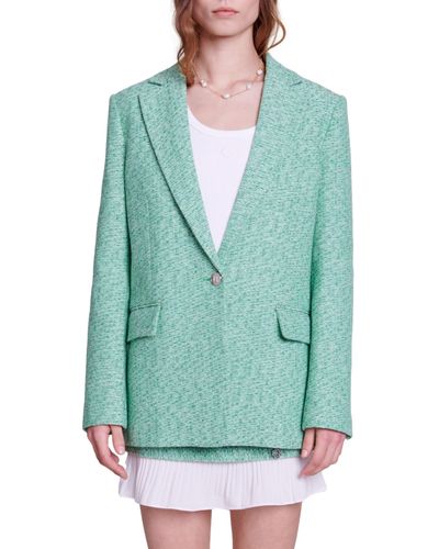Maje Vrinny Tweed One-button Blazer - Green