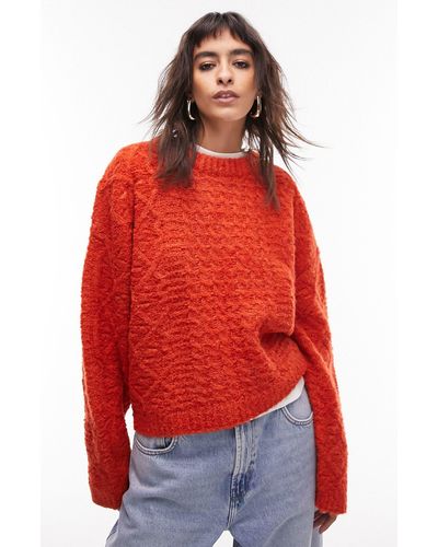 TOPSHOP Knitted Cable Crew Sweater - Red