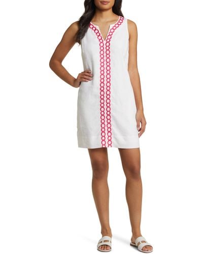 Tommy Bahama Geo Embroidered Linen Shift Dress - White