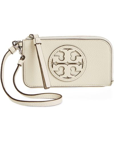 Tory Burch Miller Top Zip Leather Card Case - Natural