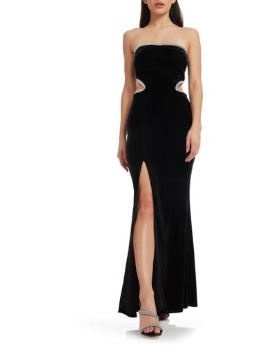 Dress the Population Ariana Cutout Strapless Stretch Velvet Gown - Black