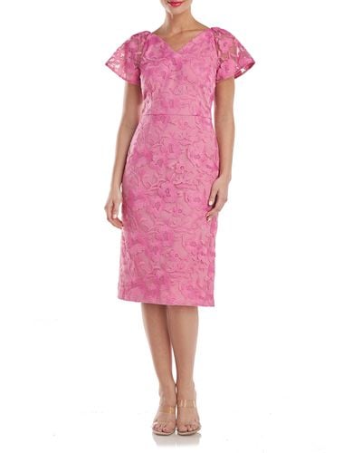 JS Collections Natasha Embroidered Flutter Sleeve Cocktail Dress - Pink