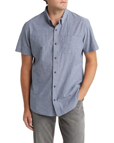 Travis Mathew Kenilworth Short Sleeve Stretch Cotton Blend Button-up Shirt - Blue
