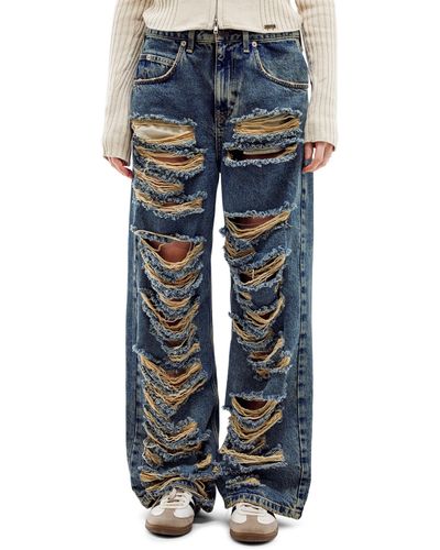 BDG Extreme Ripped Wide Leg Jeans - Blue