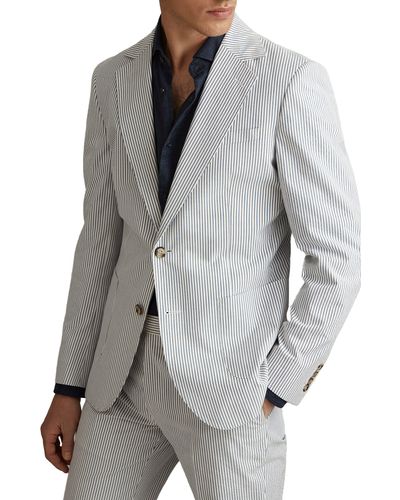 Reiss Barr Stripe Cotton Suit Coat - Gray