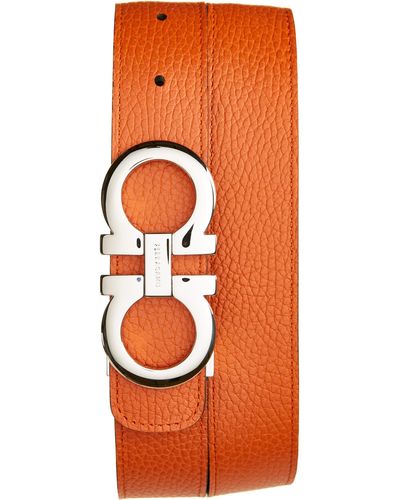Ferragamo Double Gancio Reversible Leather Belt - Orange