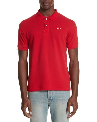 COMME DES GARÇONS PLAY Heart Logo Slim Fit Polo - Red