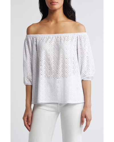 Loveappella Eyelet Off The Shoulder Top - White