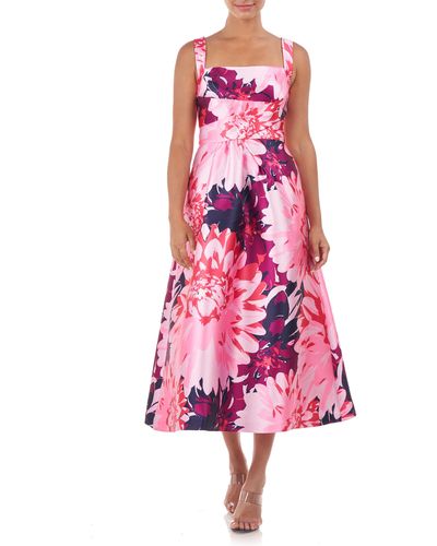 Kay Unger Marie Floral A-line Midi Dress - Pink