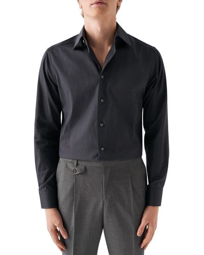 Eton Slim Fit Floral Cotton Jacquard Dress Shirt - Black
