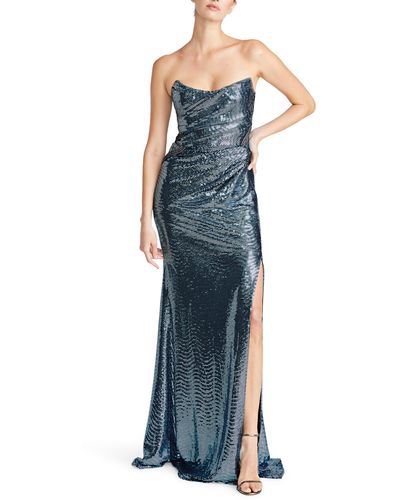 THEIA Skye Sequin Strapless Gown - Blue