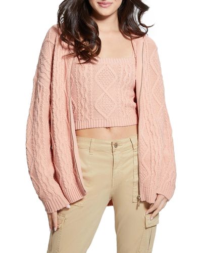 Guess Chiba Hooded Cable Cardigan - Pink