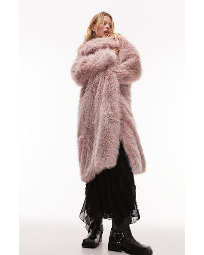 TOPSHOP Faux Fur Longline Coat - Pink