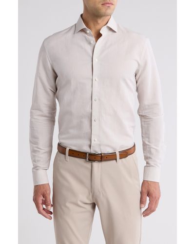 Nordstrom Trim Fit Solid Linen & Cotton Dress Shirt - White