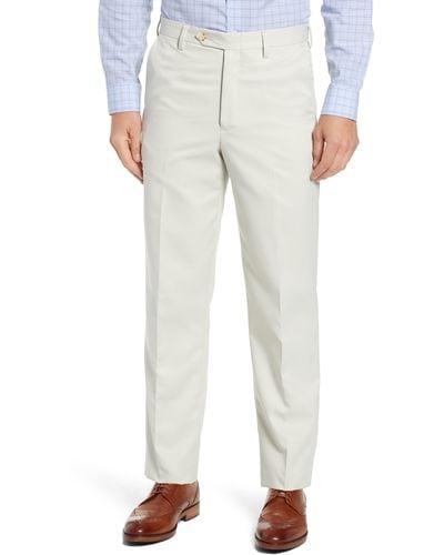 Berle Classic Fit Flat Front Microfiber Performance Pants - White