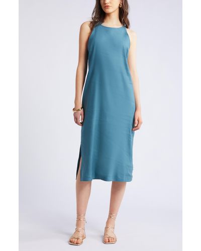 Nordstrom Sleeveless Linen Blend Dress - Blue