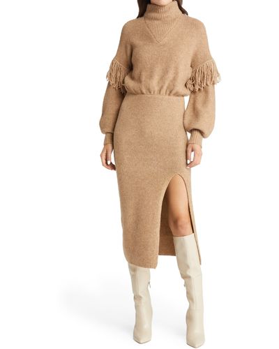 Saylor Angelle Scrunch Neck Long Sleeve Sweaterdress - Natural
