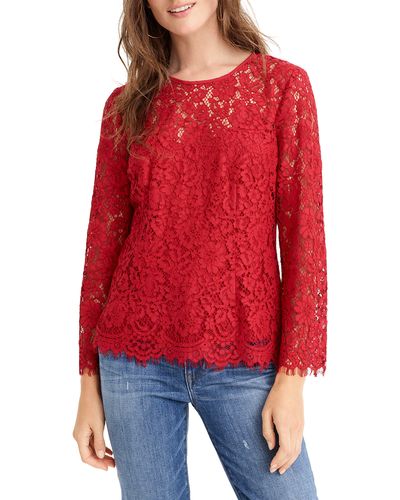 J.Crew J. Crew Lace Top With Built-in Camisole - Red
