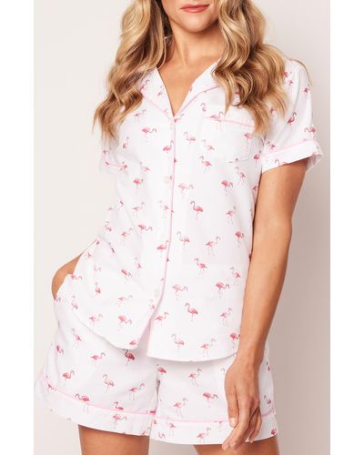Petite Plume Flamingos Short Cotton Pajamas - White