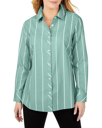 Foxcroft Ave Stripe Button-up Tunic Shirt - Green