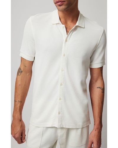 ATM Cotton Piqué Short Sleeve Button-up Shirt - White