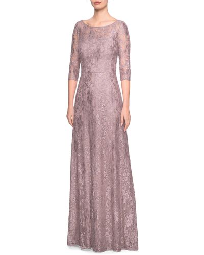 La Femme Lace A-line Gown - Purple