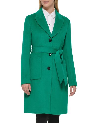 Karl Lagerfeld Belted Wool Blend Patch Pocket Coat - Green