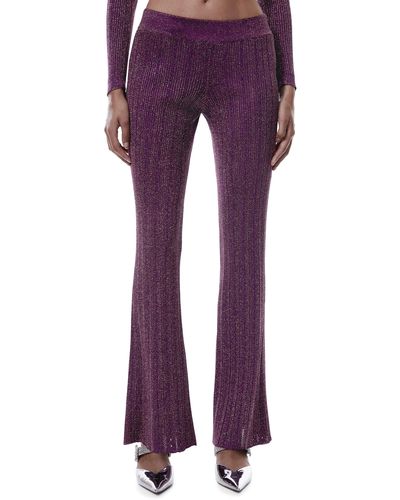 Mango Flare Metallic Knit Pants - Purple