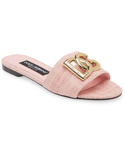 Dolce & Gabbana Dg Logo Raffia Slide Sandal - Pink