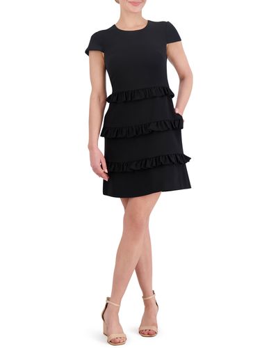 Eliza J Ruffle Detail Short Sleeve Dress - Black