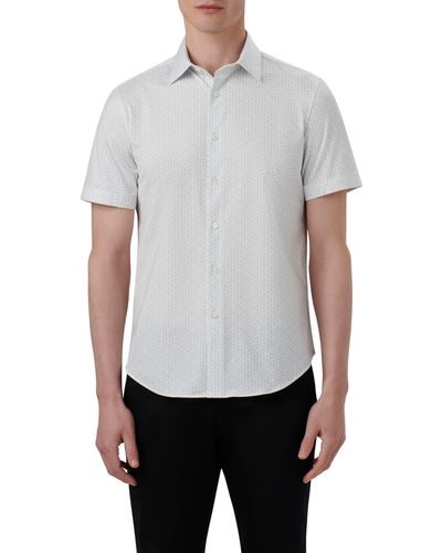 Bugatchi Ooohcotton® Miles Champagne Print Short Sleeve Button-up Shirt - White