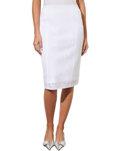 Ming Wang Lace Jacquard Sweater Pencil Skirt - White