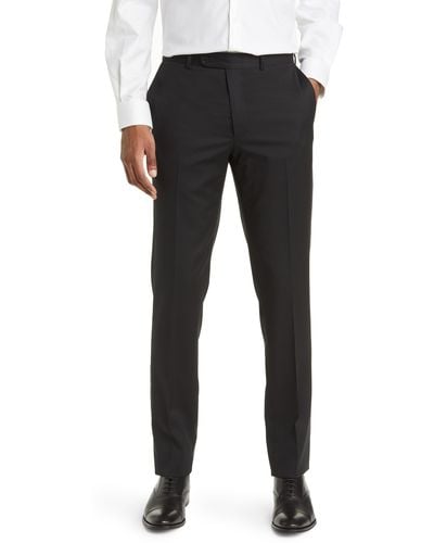 Peter Millar Harker Flat Front Solid Stretch Wool Dress Pants - Black