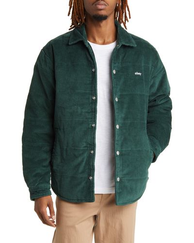 Obey Grand Corduroy Snap-up Shirt Jacket - Green