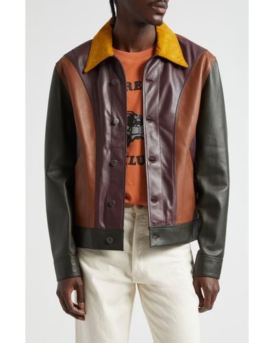 Nicholas Daley Rebel Paneled Leather Jacket - Brown