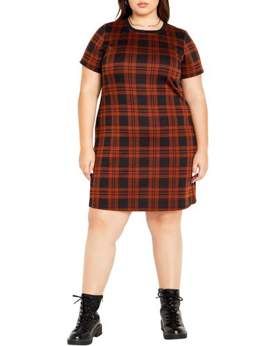 City Chic Check Love Knit Dress - Red
