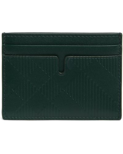 Burberry Sandon Check Stitched Leather Card Case - Green