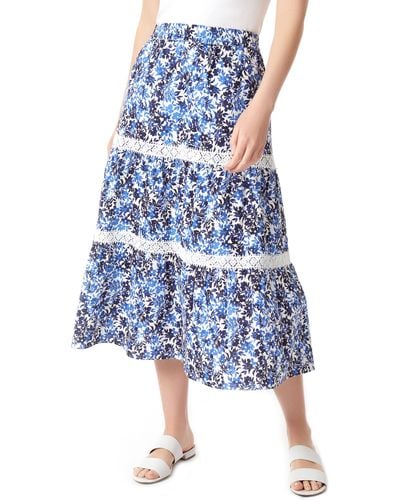 Jones New York Floral Linen Blend Skirt - Blue