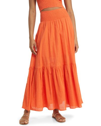 Billabong In The Palms Tiered Cotton Maxi Skirt - Orange