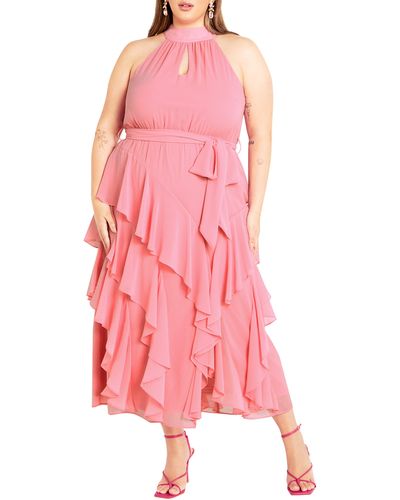 City Chic Mandy Ruffle Sleeveless Dress - Pink
