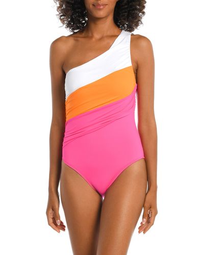 La Blanca Island Goddess Ruched Colorblock One-shoulder One-piece Swimsuit - Pink
