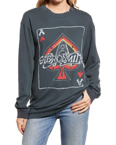 Daydreamer Aerosmith Ace Of Spades Oversize Cotton Graphic Sweatshirt - Gray