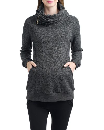 Kimi + Kai 'thea' Zip Collar Maternity Sweatshirt - Black