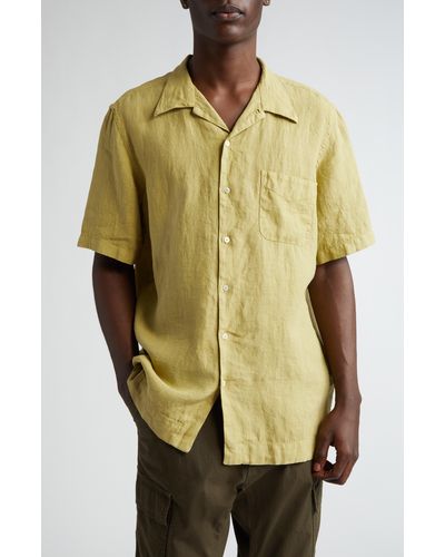 Massimo Alba Short Sleeve Linen Button-up Shirt - Yellow