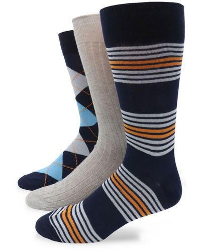 Lorenzo Uomo 3-pack Assorted Stripe Cotton Blend Dress Socks - Blue