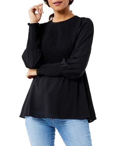 A Pea In The Pod Smocked Long Sleeve Maternity Peplum - Black